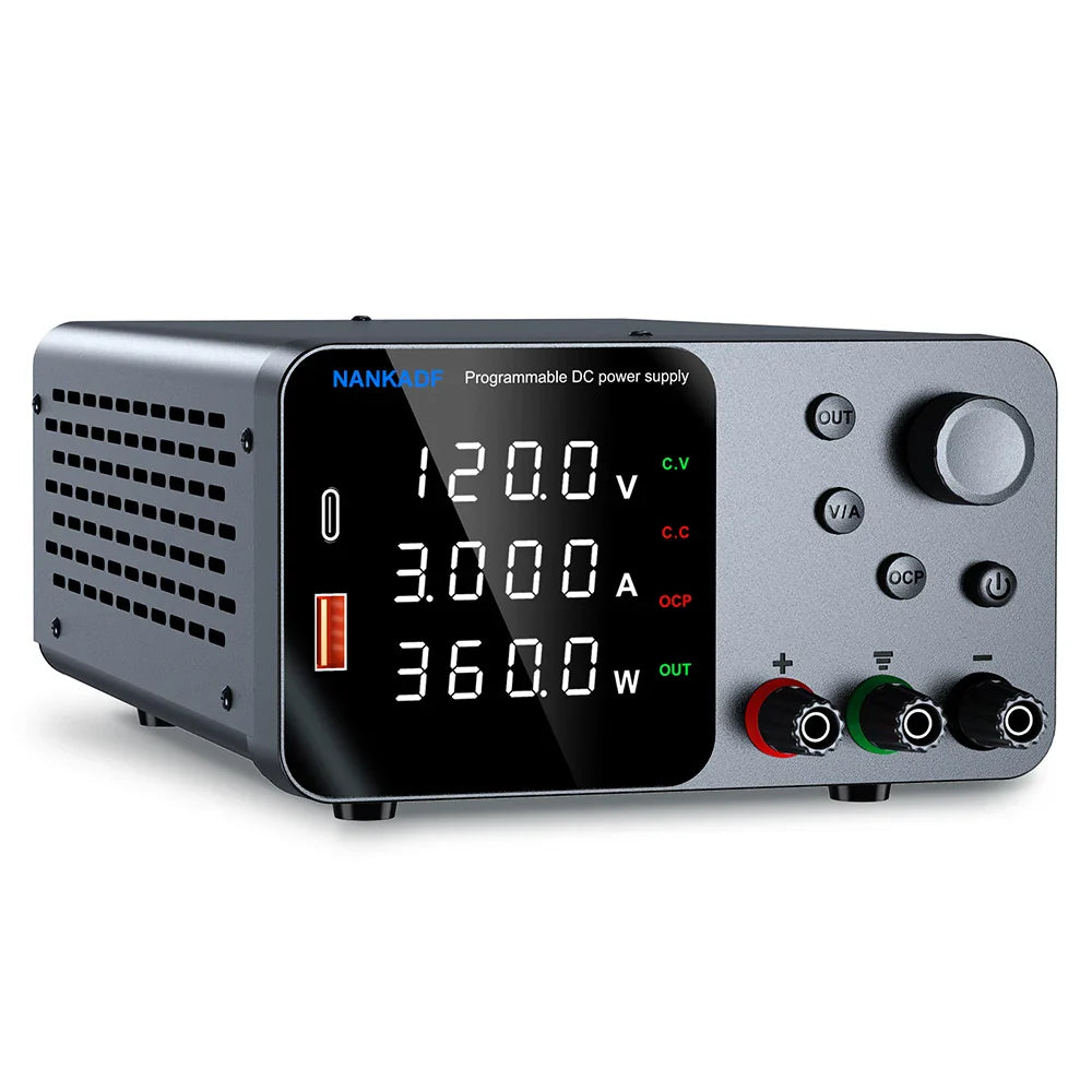 30V 10A Adjustable DC Lab Power Supply – 4-Digit LED Display, USB-A/Type-C 5V/3.6A Fast Charge with Encoder Control