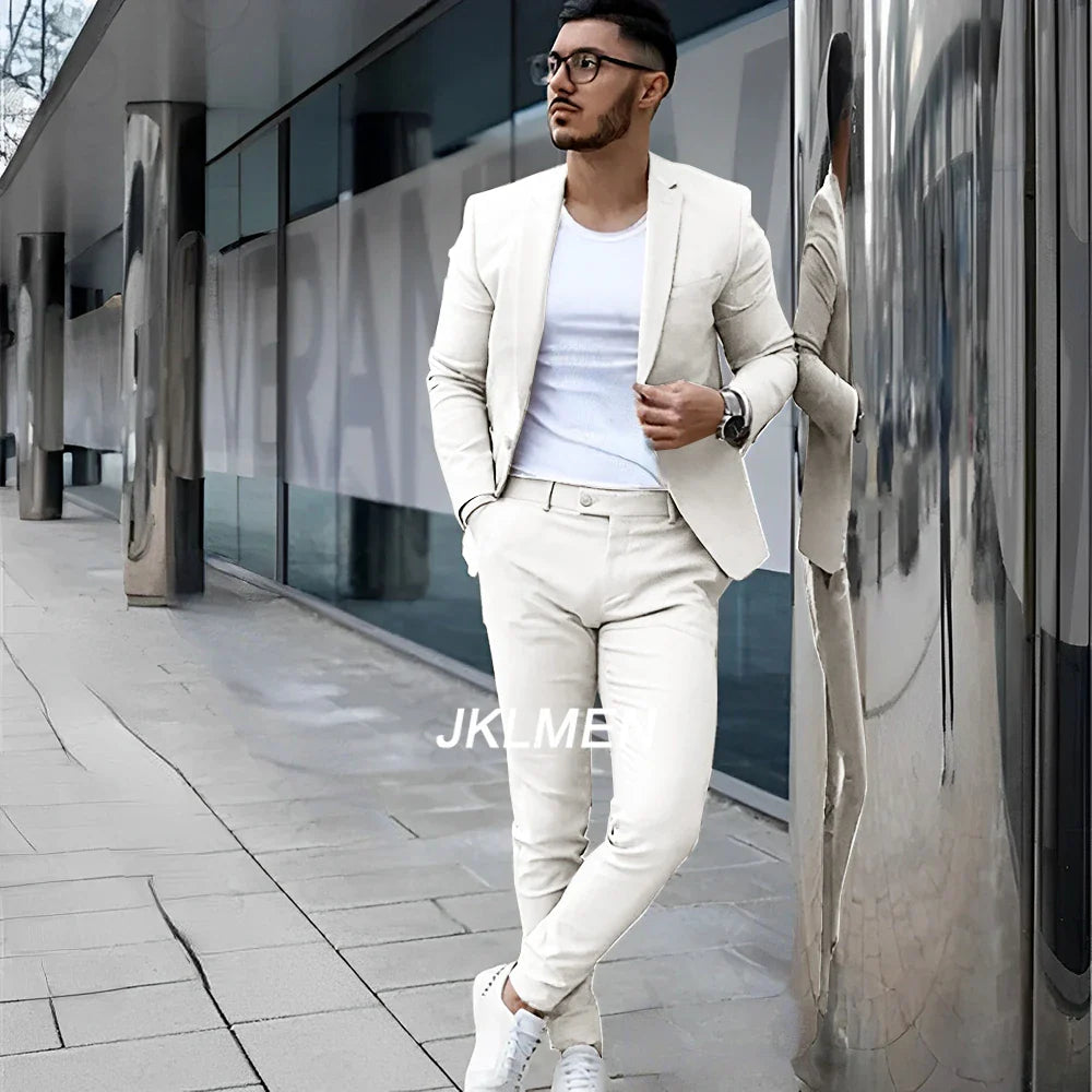 Gray Men’s 2 Piece Suit - Summer Casual Blazer & Pants Set for Wedding, Formal Events and Groom Style XS-5XL