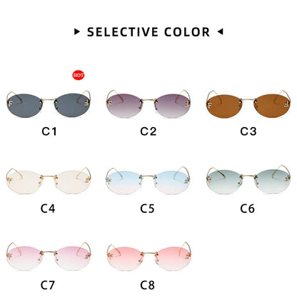 Diamond Letter "F" Rimless Sunglasses | Women’s Luxury Metal Frame Black Oval UV400 Shades