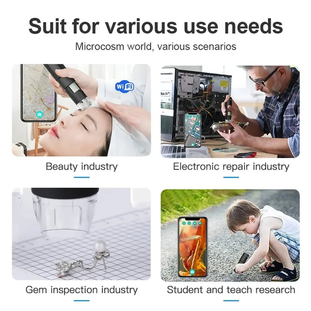 Portable 1000x Digital WiFi Wireless Microscope & Skin Scalp Analyzer for Mobile Phone Connection