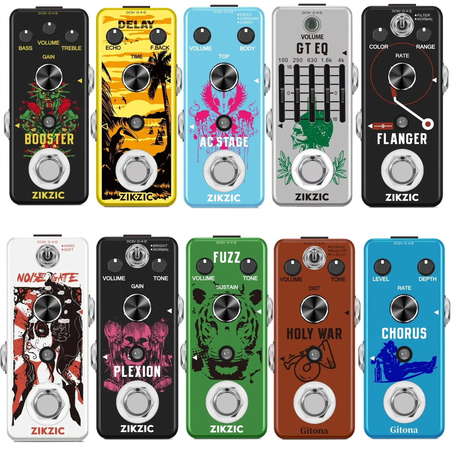 ZIKZIC Guitar Pedals Noise Gate Flanger Equalizer Delay Acoustic Plexion Overdrive Gitona Chorus Metal Distortion Fuzz Rowin
