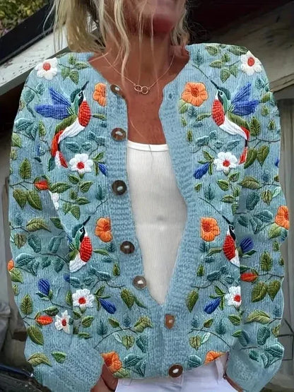 Women’s 3D Print Knitted Cardigan - Autumn Winter Vintage Thin Sweater Casual Fashion Knit Top
