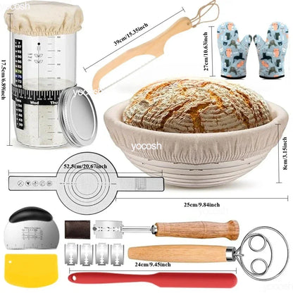 Professional Baking Kit – 24oz Sourdough Starter Jar, Pastry Mat, Scraper, Bread Knife & Gloves for Home DIY Baking