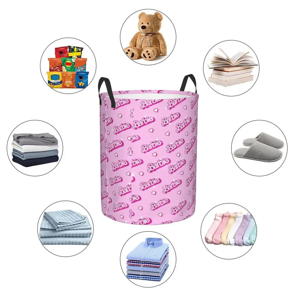 Custom Barbie Logo Laundry Basket – Collapsible Large Capacity Clothes Storage Bin, Disney Baby Hamper