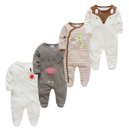 Kavkas 3/4 Pcs Baby Romper – 100% Cotton Polka Dot O-Neck Full Sleeve Summer Jumpsuit for Newborn Girls (0-12 Months)