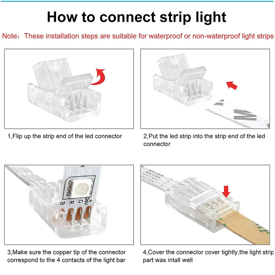 5PCS LED Strip Connectors - 8mm 10mm Solderless Strip to Wire Clips Adapter for 2Pin 3Pin 4Pin SMD 5050 2811 Lights