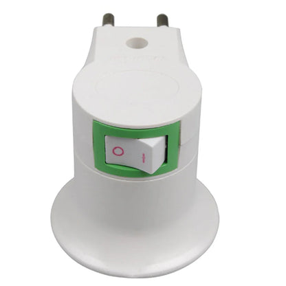 E27 LED Light Socket Adapter with ON/OFF Button Switch - AC Power 220V EU Plug Lamp Holder Bulb Converter