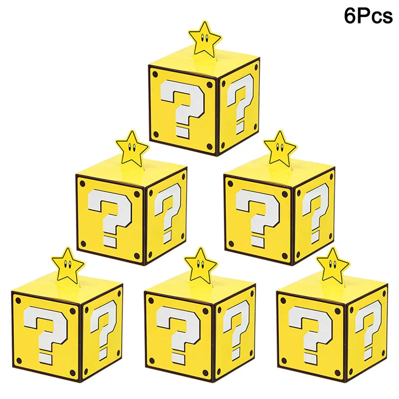 6PCS Question Block Gift Boxes – Kids Video Game Party Favors, Candy Treat Boxes & Decorations 10cm