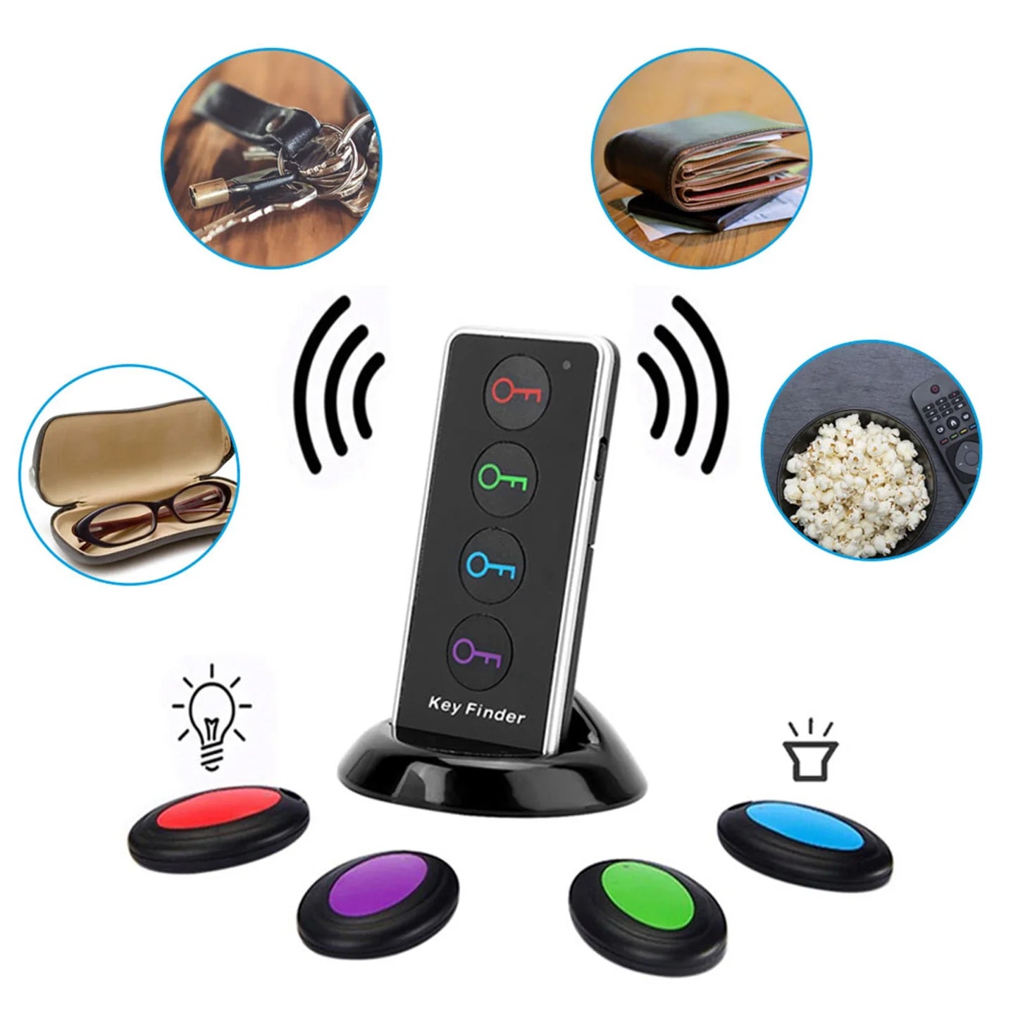 5-Piece Wireless Key & Wallet Finder Set - Remote Control Locator with 1 Transmitter and 4 Receivers for TV, Keys, and More