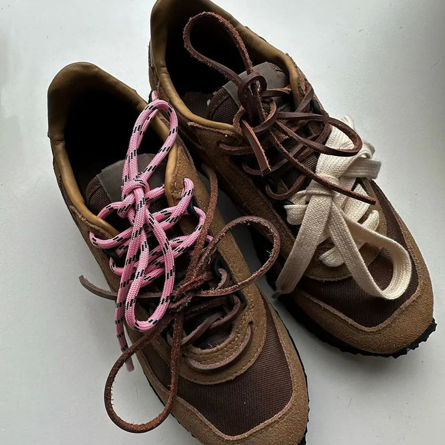 4PCS Vintage DE Leather Shoelaces Set – Round & Flat DIY Sports Casual Shoe Laces Combination
