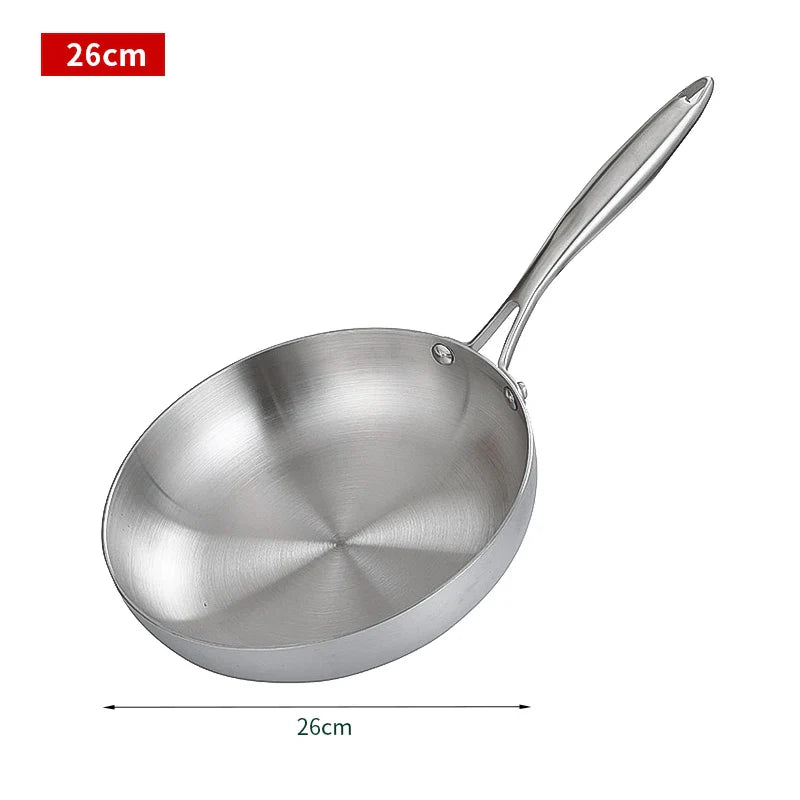 304 Stainless Steel Frying Pan – Non-Stick Skillet for Steak, Gas & Induction Cooking