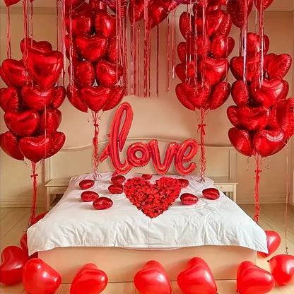 407PCS Red "Love" Letter Balloon Set – 18-Inch Heart-Shaped Balloons & Rose Petals for Valentine’s Day, Anniversary & Party Decoration