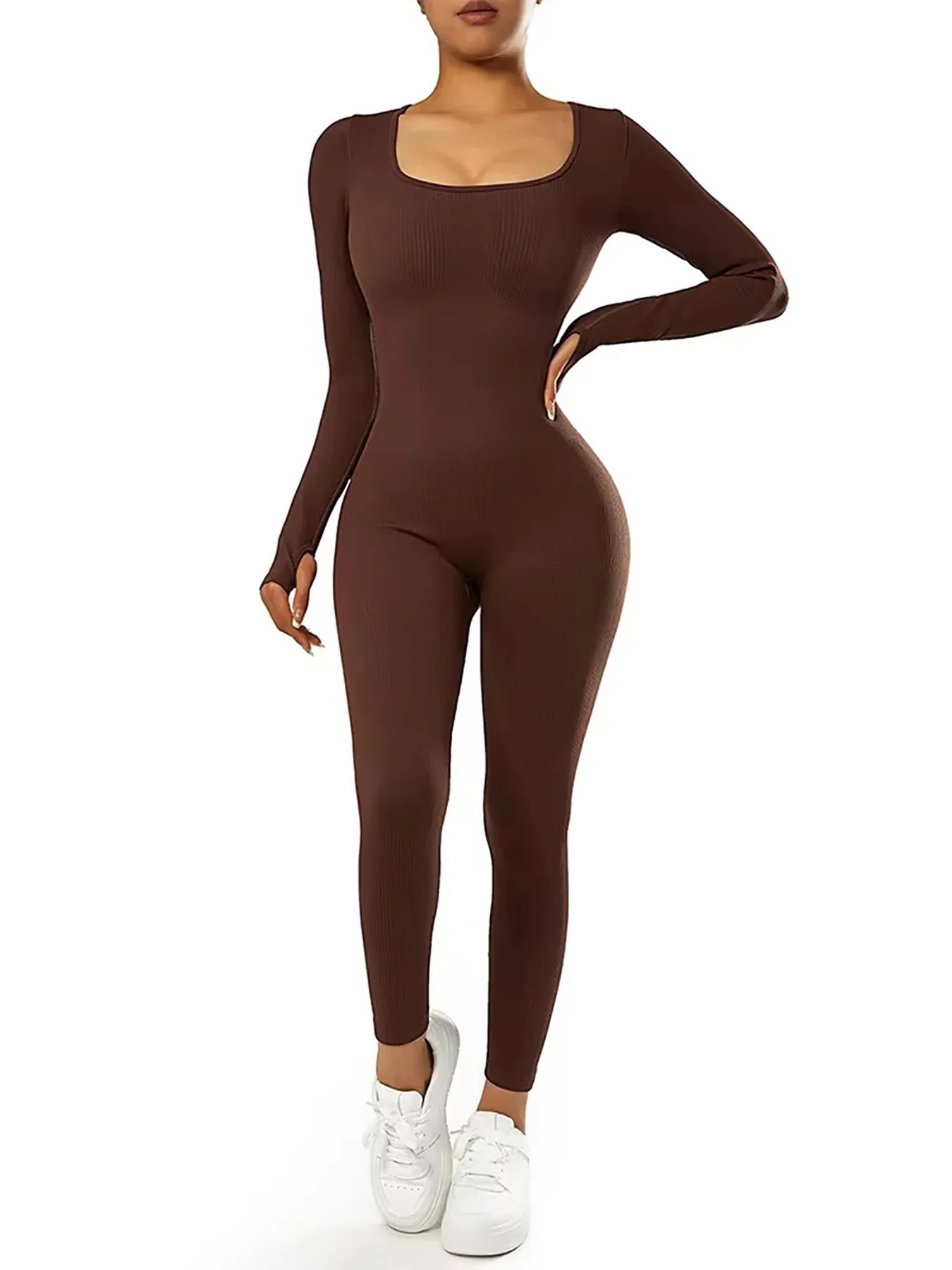 Women’s One-Piece Yoga Jumpsuit – Black Long-Sleeve Bodysuit, Sexy Streetwear & Casual Sportswear
