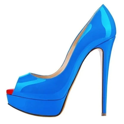 Women’s Sexy Platform Peep Toe Pumps – 14cm Stiletto Patent Leather High Heels for Party & Wedding