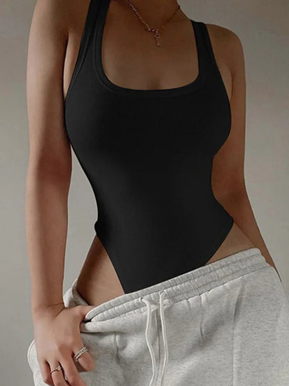 Sleeveless Knit Bodysuit — Sexy Off-Shoulder Halter Bodycon Top for Women Summer Casual & Clubwear