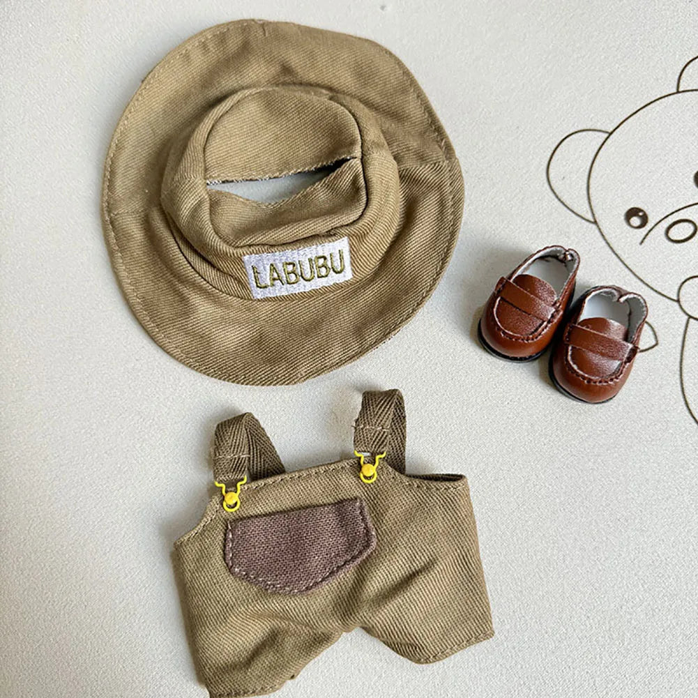 17cm Labubu Doll Clothes Set - Macaron Overalls with Color-Matched Accessories for Dolls