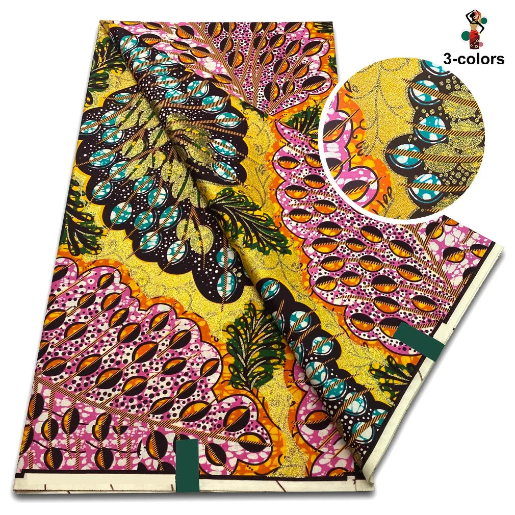 Premium Gold Print Pagne Fabric - 100% Cotton African Real Wax Ankara Grand SUP Nigerian Fabric