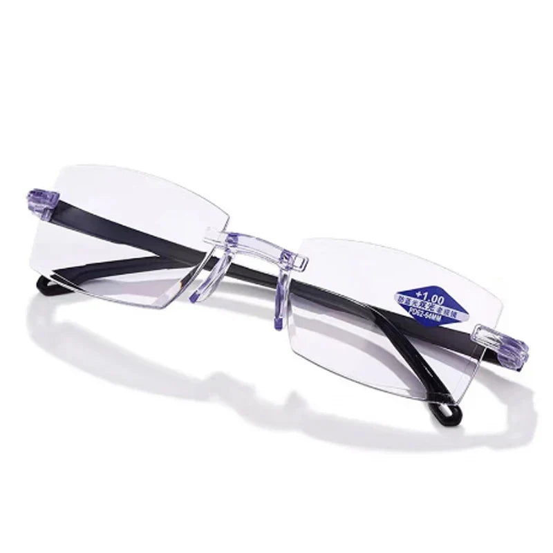 New Diamond-Cut Bifocal Progressive Reading Glasses for Men - Blue Light Blocking, Multifocal, Ultralight Rimless Eyewear