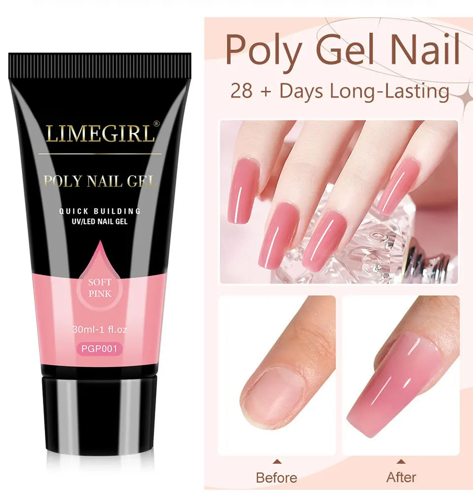 LIMEGIRL 30ml Nail Extension Gel – Glitter Soak-Off Acrylic UV Poly Gel for Quick Nail Build & Manicure