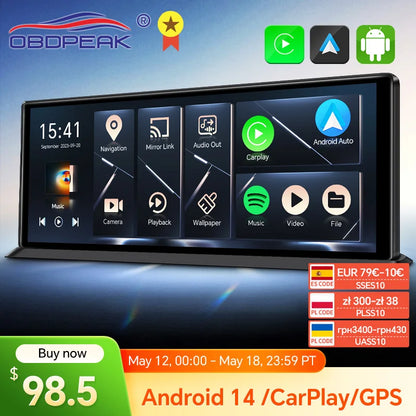 K60 Pro 11.3" Dash Cam — Android 14 AI Screen with 4G+64G, WiFi, GPS, CarPlay & Android Auto Rearview Mirror Recorder