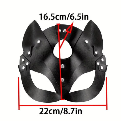 Black Cat Mask - Synthetic Leather Chain Harness Cosplay Masquerade Accessory