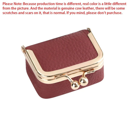 URBAN MASTER Genuine Leather Mini Coin Purse – Solid Color Kiss Lock Change Pouch, Casual Small Wallet for Women
