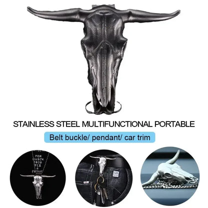 Outdoor EDC Stainless Steel Bull Head Tool – Multi-Function Pocket Cutter, Necklace Pendant & Defensive Window Breaker