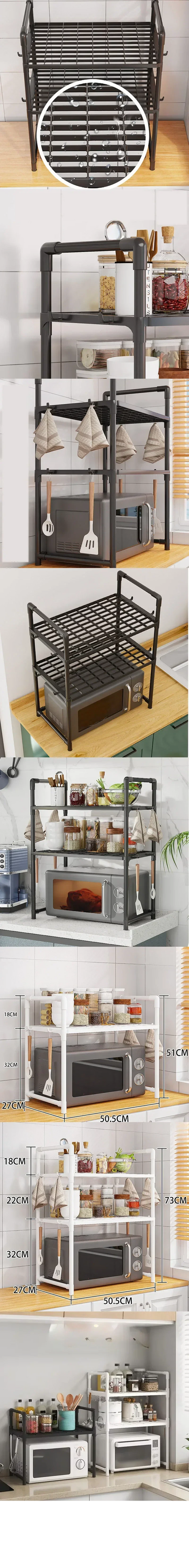 Extra Wide 2-Tier Microwave Stand — Heavy-Duty Kitchen Shelf with Handrail Hooks, Non-Slip Rack for Oven, Toaster & Spices