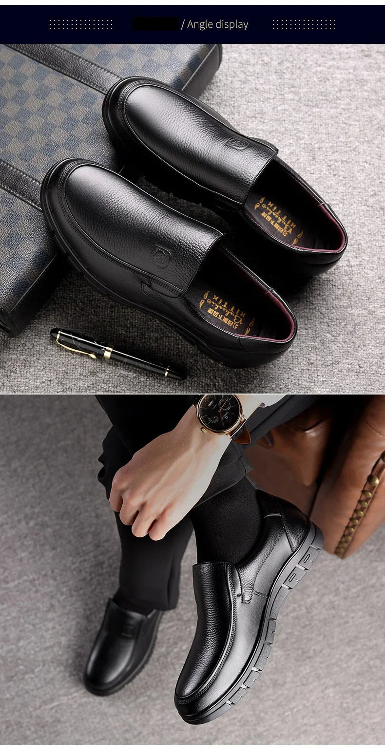 Genuine Leather Casual Shoes for Men – Flat Platform Walking Loafers, Breathable Handmade Outdoor Sneakers