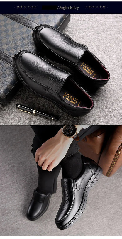 Genuine Leather Casual Shoes for Men – Flat Platform Walking Loafers, Breathable Handmade Outdoor Sneakers