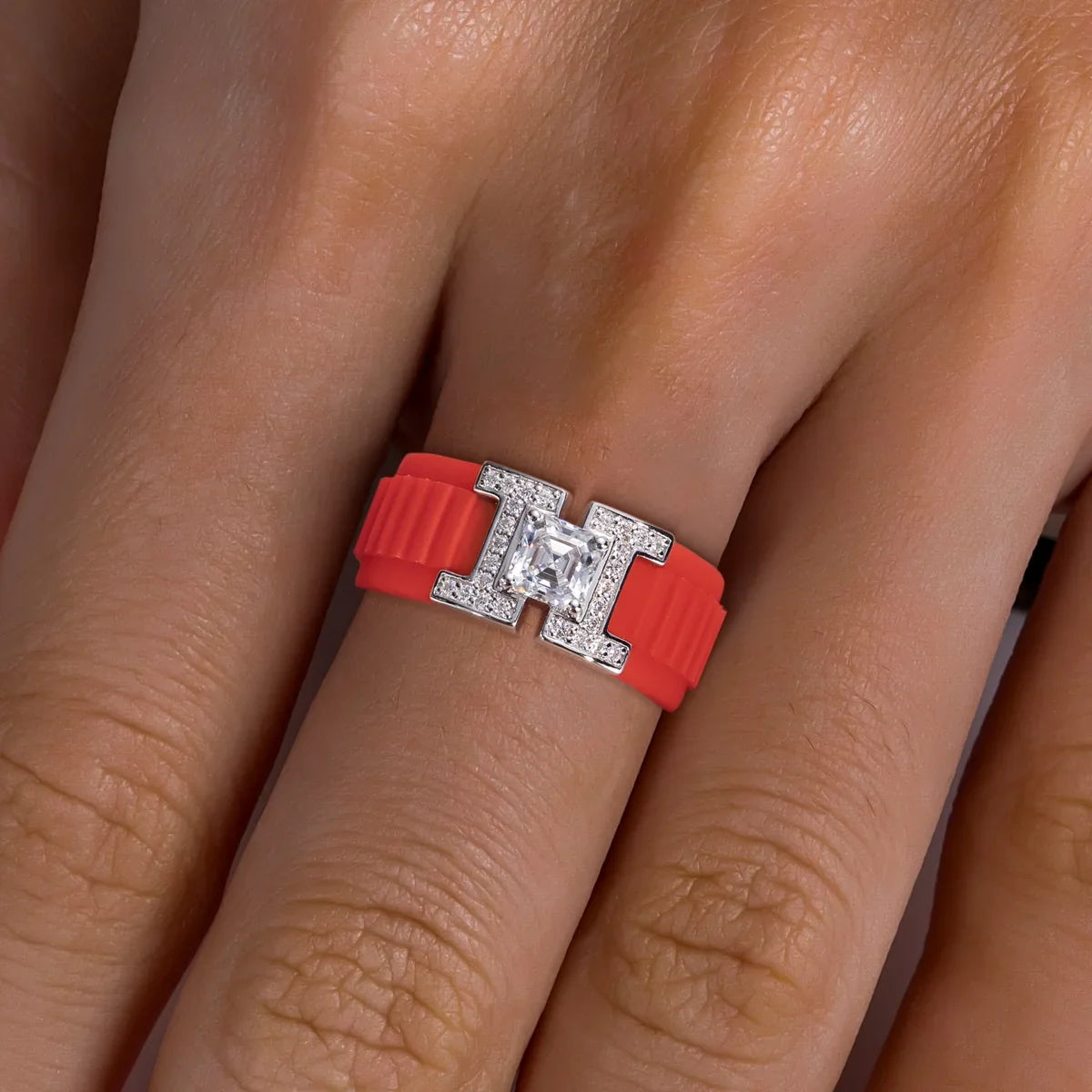 Moissanite Silicone Ring - 925 Sterling Silver Comfort Fit Wedding Band for Men & Women