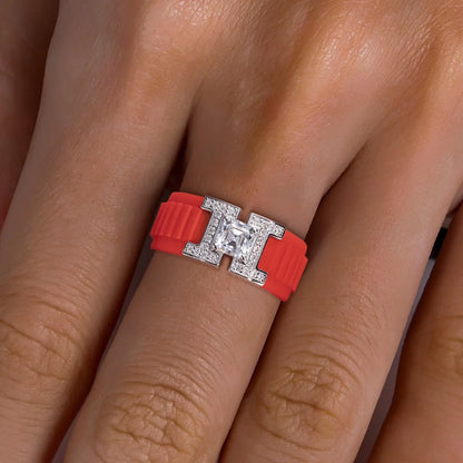 Moissanite Silicone Ring - 925 Sterling Silver Comfort Fit Wedding Band for Men & Women
