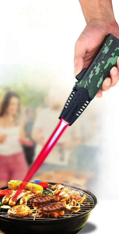 Outdoor 360° Windproof Butane Gas Torch Lighter — Red Flame Jet Spray Gun for BBQ, Kitchen, Welding, and Cigar with Gift Box