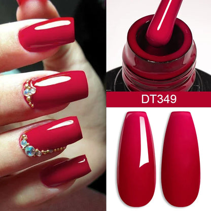 MEET ACROSS 7ml Red Gel Nail Polish – Crystal Semi-Permanent Soak-Off UV Gel, Matte Top Coat and Base Varnish for Nail Art Manicure