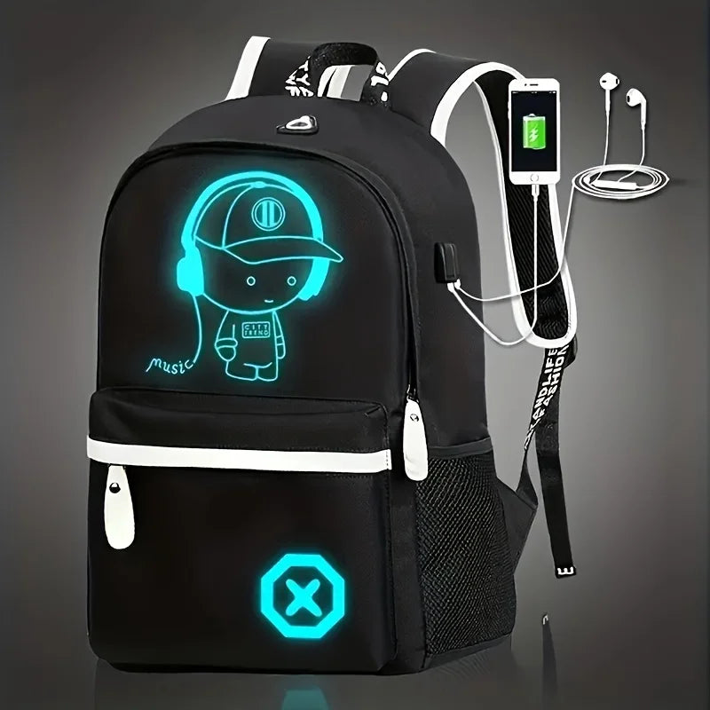 Children's Luminous Anime Backpack - Waterproof School Bag for Boys and Girls with USB Charging, Ideal Gift for Kids