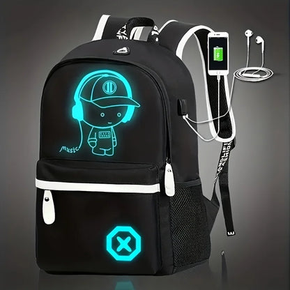 Children's Luminous Anime Backpack - Waterproof School Bag for Boys and Girls with USB Charging, Ideal Gift for Kids