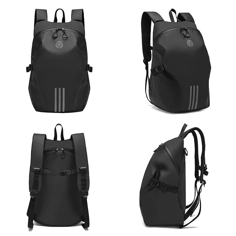Black Motorcycle Helmet Backpack - Waterproof Laptop Backpack, Large Capacity, Ideal for Outdoor Sports, Riding, Hiking, and Travel