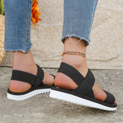 Women's Fashion Trend Flat Sandals | Anti-Slip & Comfortable | Pure Black with Matching Color Sole