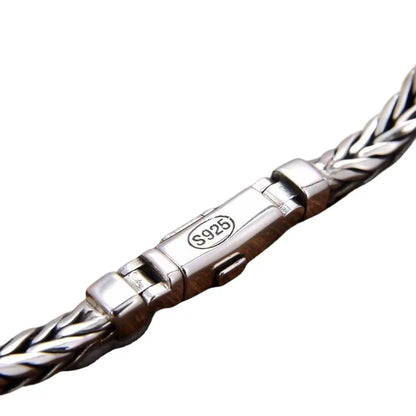 100% S925 Sterling Silver Handmade Woven Bracelet — Retro Domineering Style for Men & Women, Pure Silver Jewelry
