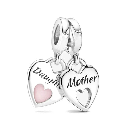 Europe 925 Silver Family Charm Pendant - Boy, Girl, Mom & Sisters Bead for Pandora Bracelet, Sparkling Dangle Jewelry