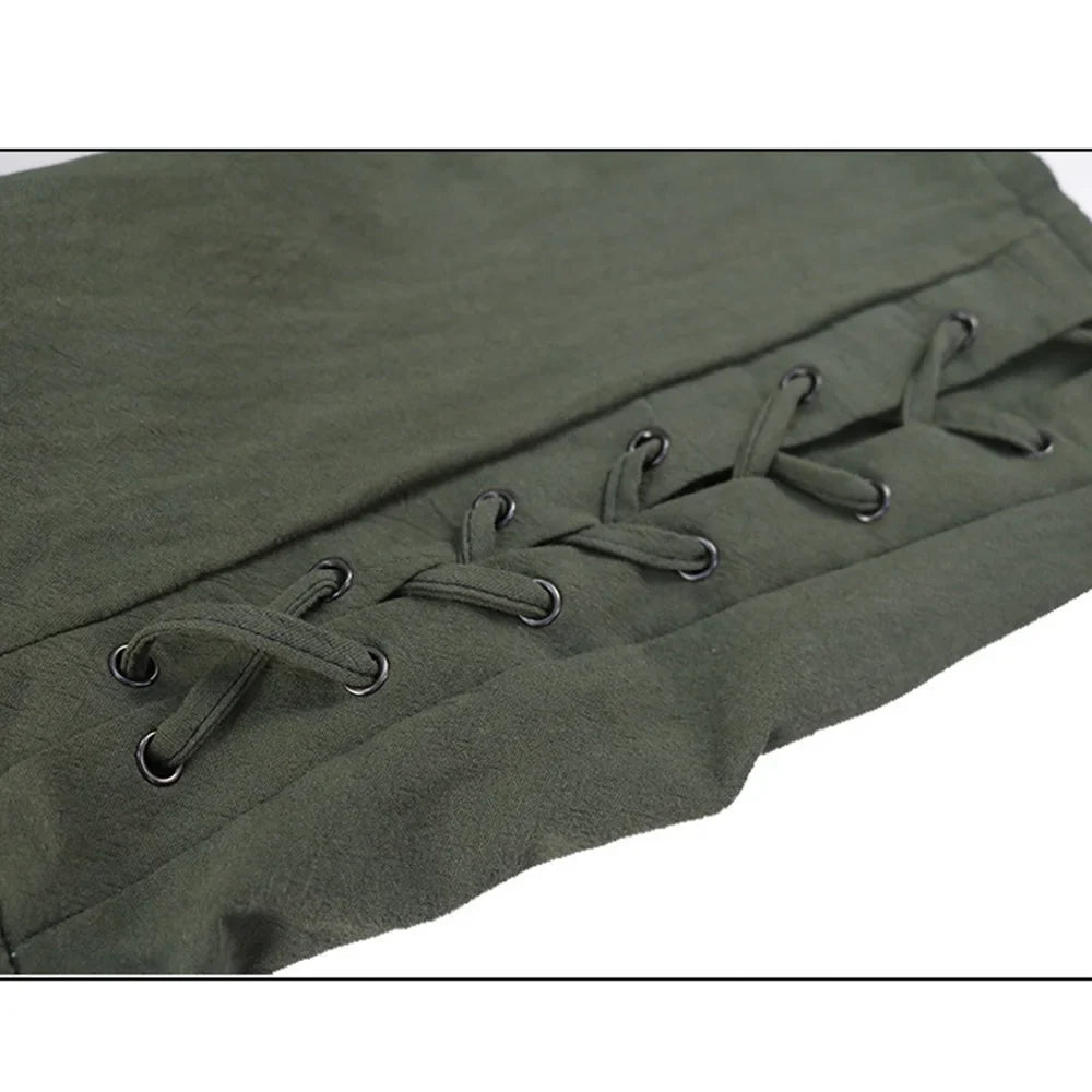 Men’s Pirate & Viking Costume Pants – Renaissance Medieval Drawstring Shorts for Halloween Cosplay