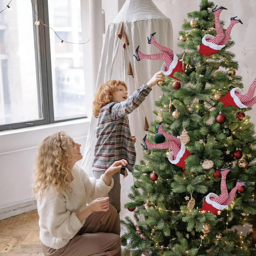 Fun Christmas Tree Leg Decoration | Plush Topper & Sticky Holiday Tree Ornament
