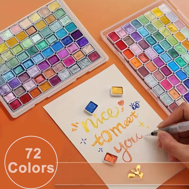 20/24/60/72-Color Metal Watercolor Set – Portable Sparkling Pearl Solid Paints for Artists