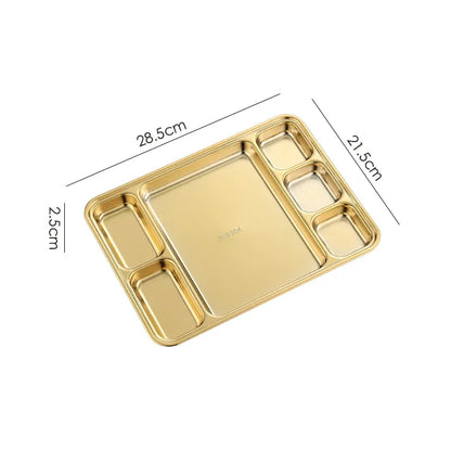 Gold Stainless Steel Divided Dining Plate – Compartment Food Serving Tray Kitchen Tableware
