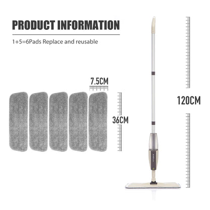 Spray Mop Broom Set — Magic Flat Mop with Rotating Head, Reusable Microfiber Pads for Home Floor Cleaning