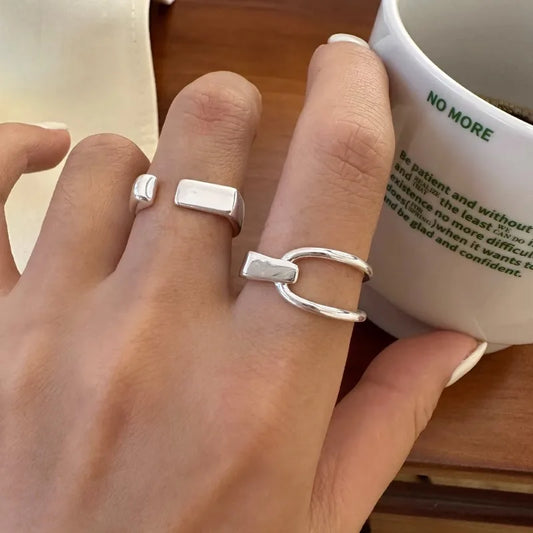 VENTFILLE 925 Sterling Silver Ring for Women - Geometric Hollowed-Out Design, Overlapping Simple Style, Perfect Gift