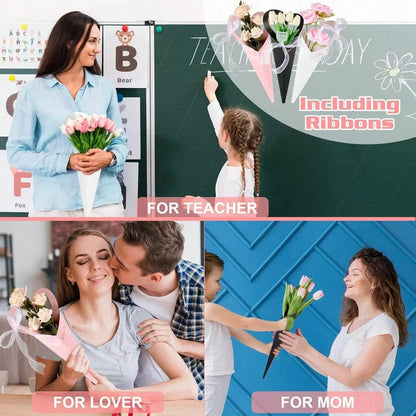 12/24/36PCS Heart-Shaped Bouquet Bags – Floral Packaging & Gift Decoration for DIY Valentine’s Day Gifts