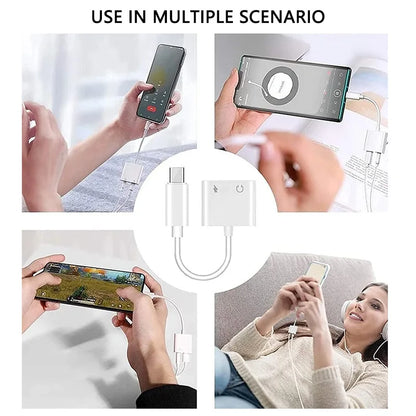 2-in-1 USB-C to 3.5mm Audio Adapter — Dual Type-C Jack Charging & Aux Cable for Samsung, Xiaomi Wired Earphones