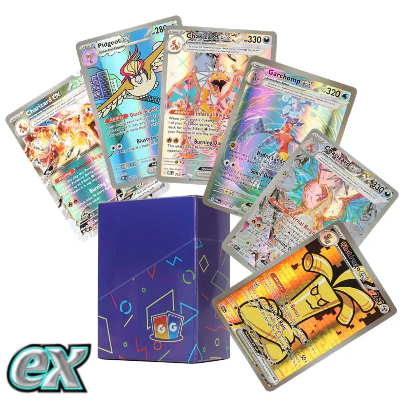 60-100Pcs English Pokemon Cards – Holographic EX, Vstar, Vmax, GX, Charizard, Mewtwo & Evolution Combos