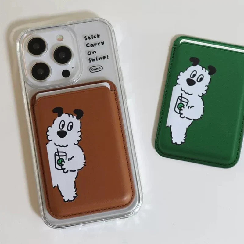 Cute Dog Cartoon Magnetic Phone Card Holder – Back Case Wallet for iPhone 15/14 with MagSafe Slot for ID & Bank Cards